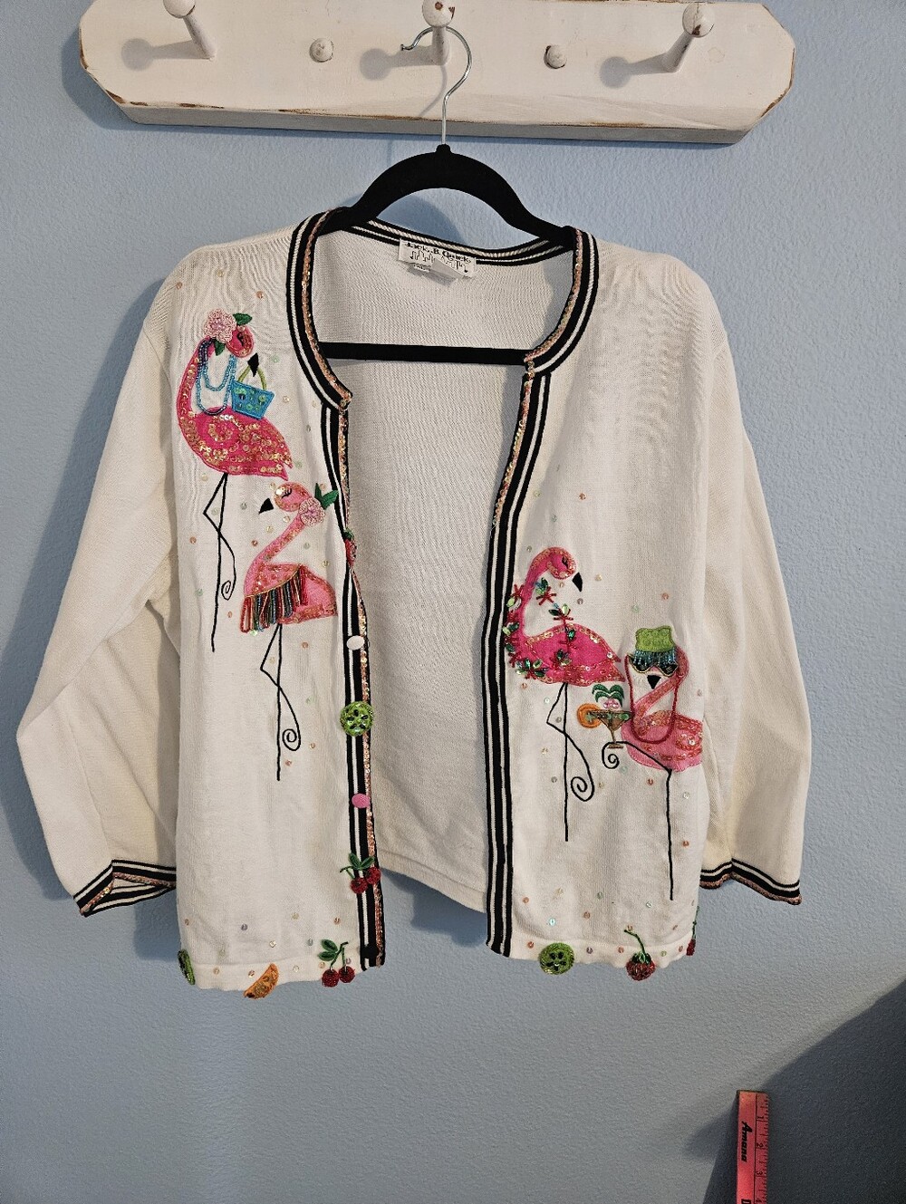 Jack B. Quick White Embellished Flamingo Cardigan